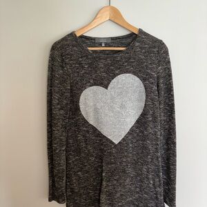 Saks Fifth Avenue Gray Marled Metallic Knit Crewneck Sweater